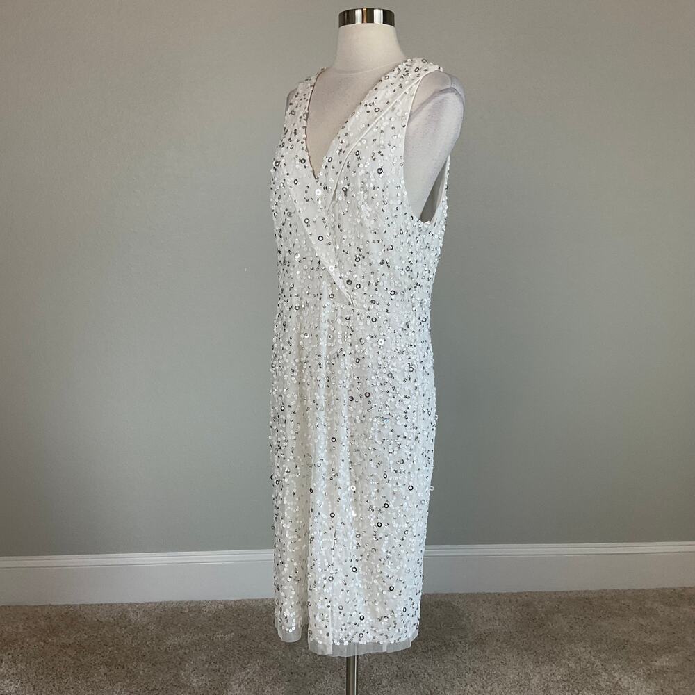 Adrianna Papell Sequin Sleeveless Sheath Cocktail Dress White and Silver Size 8 - Picture 5 of 13